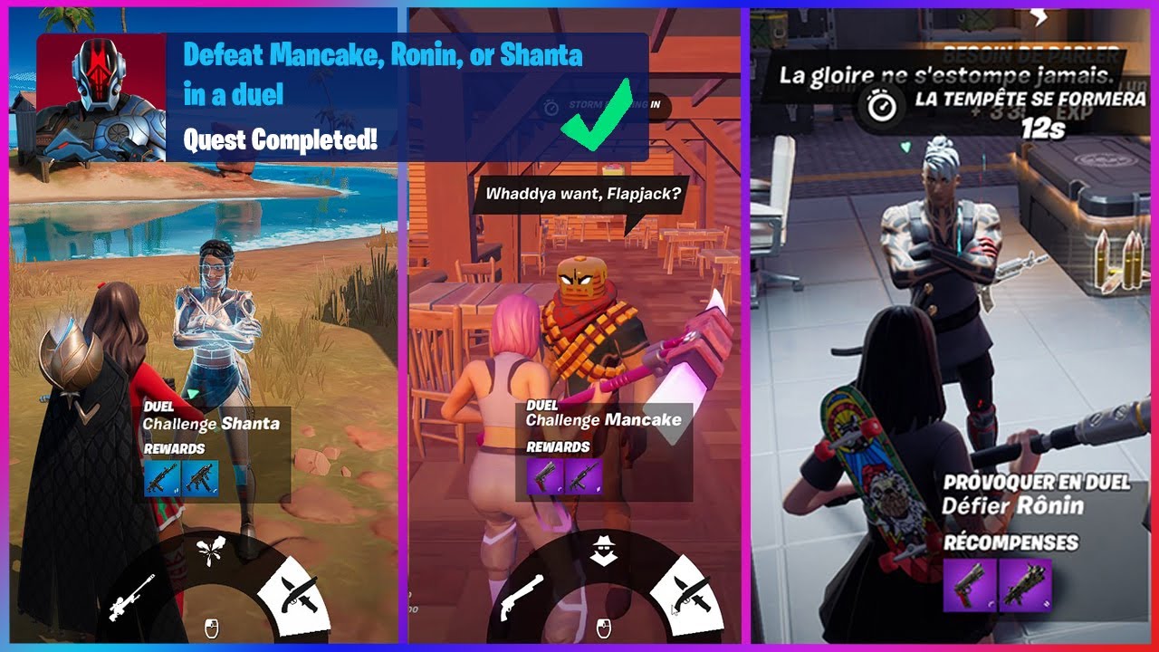Defeat Mancake, Ronin, or Shanta in a duel Quest in Fortnite | How to Defeat NPCs In Fortnite ? ⚔️