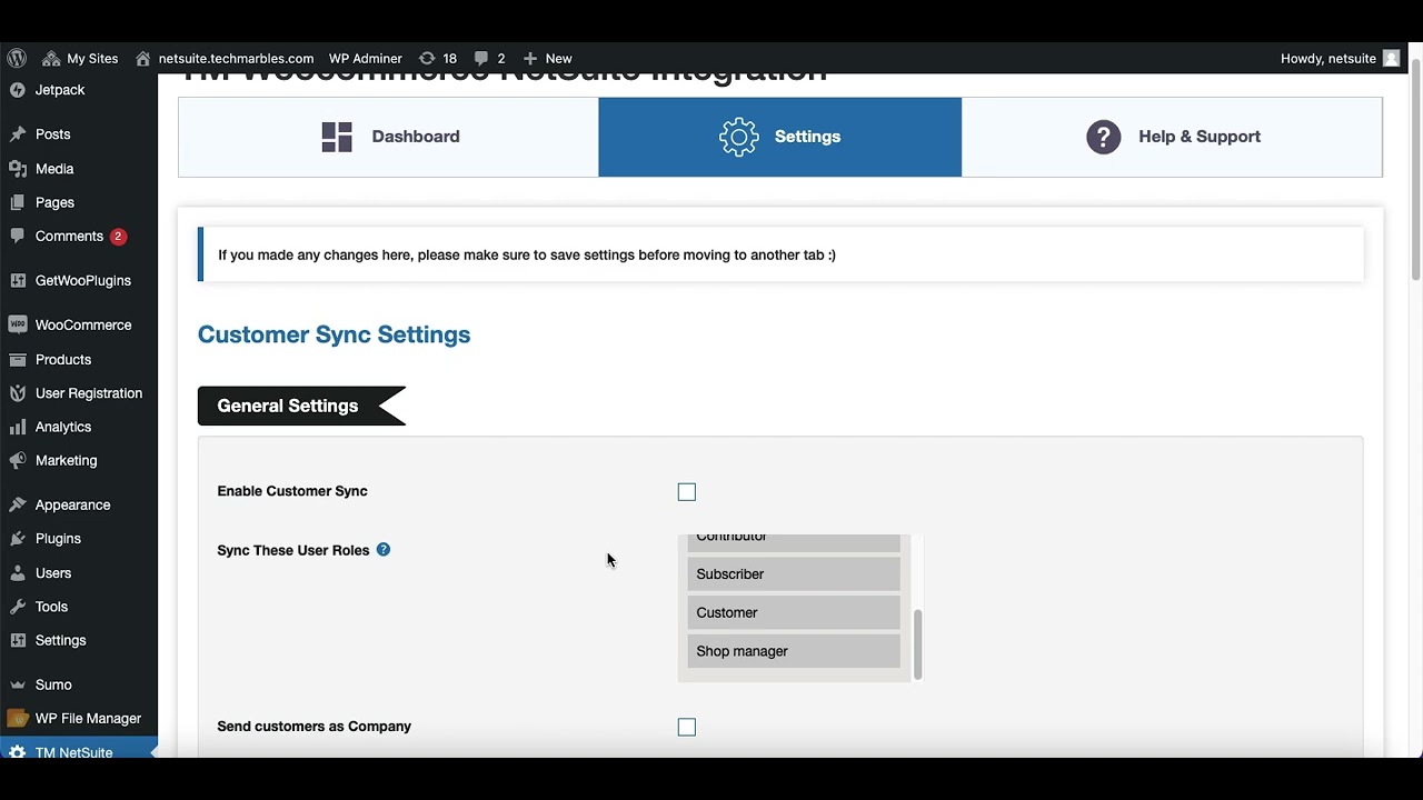 WooCommerce NetSuite Integration | Customer Settings | NetSuite Integration Setup