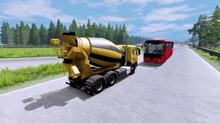 Concrete mixer truck, Police car, Pixar car & Excavator pass through the magic gate | BeamNG Drive