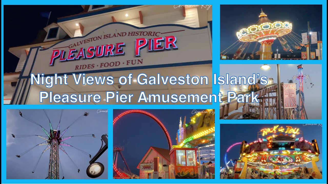 Pleasure Pier Amusement Park at night:Galveston Island, Texas 