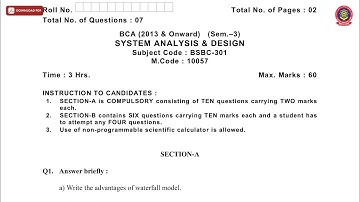 BCA 3RD SEM SYSTEM ANALYSIS AND DESIGN MAY 2019 | PTU