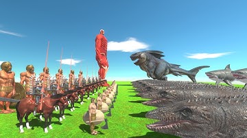 Colossal Ancient Humans Vs Mutant Megalodon Rex Aquatic - Animal Revolt Battle Simulator