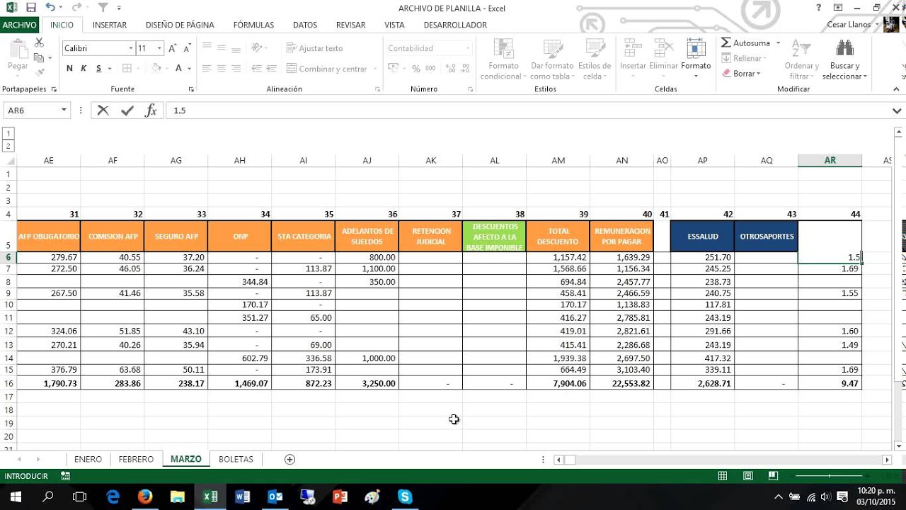 PLANILLA DE REMUNERACIONES ViDoe