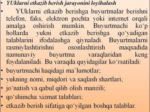 Tashuvchini tanlash masalalari. Yetkazib berish jarayonini loyihalash