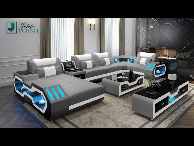 Omont Modern Leather Sectional with Console Jubilee Furniture