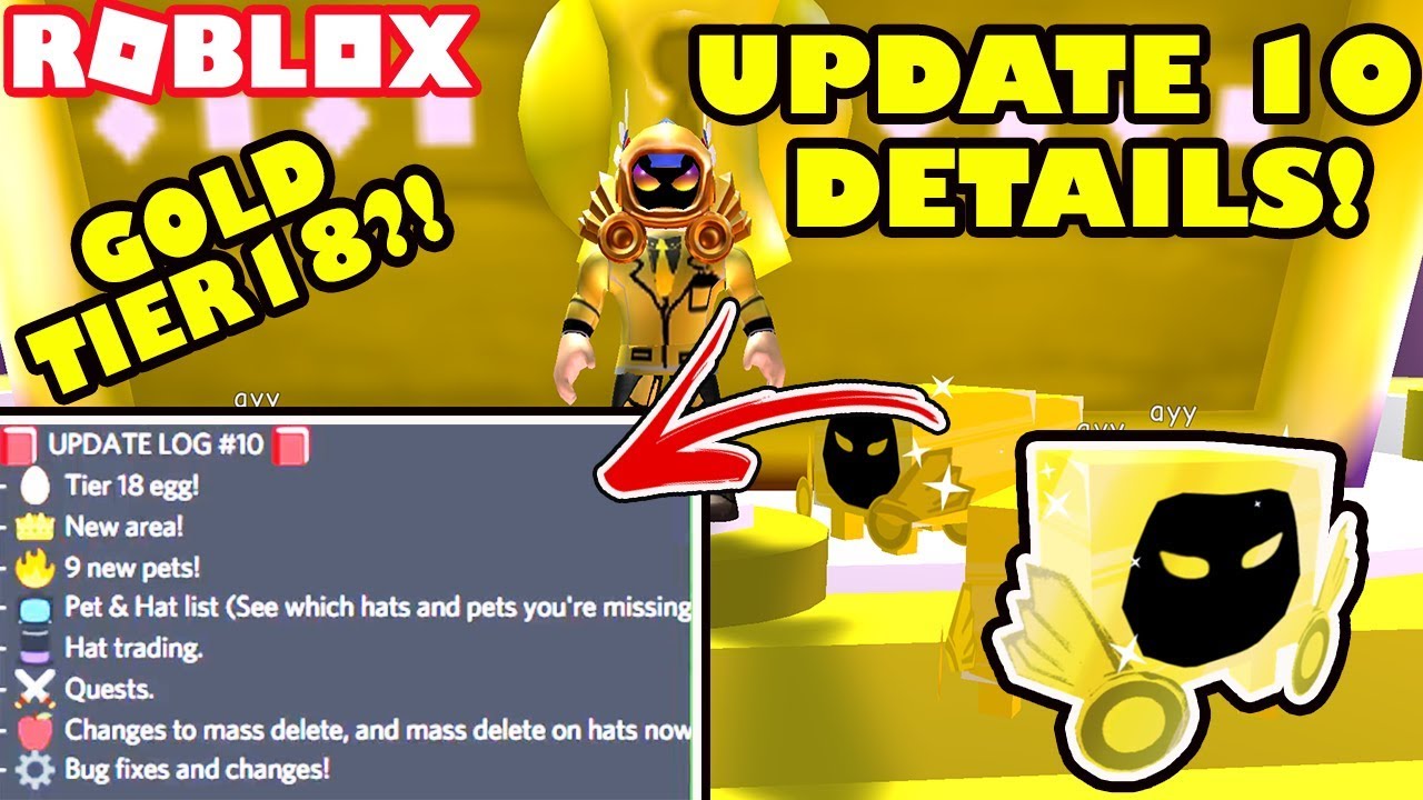 Pet Sim Update 10 Tier 18 Golden Pets New Hats New Trading New Area Quests Lag Fix More Youtube - roblox pet simulator codes for update 10
