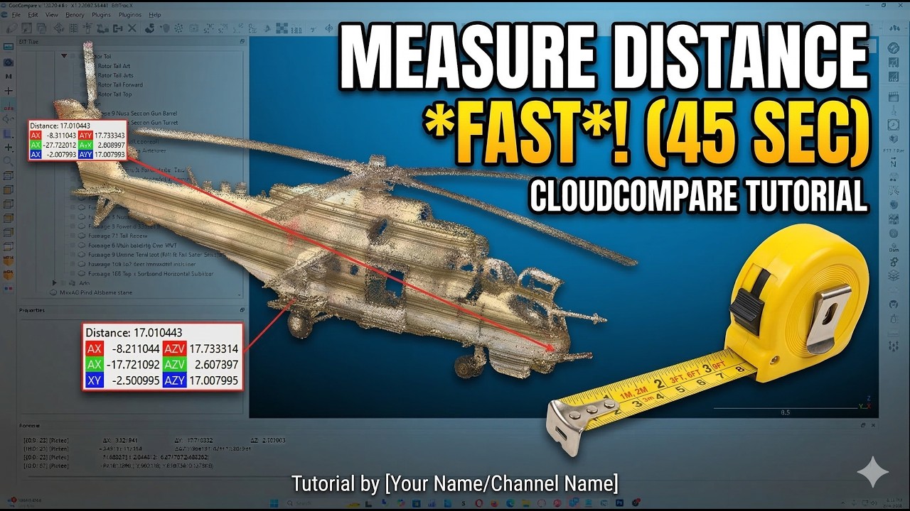 Cloud Compare how to measure distance between two points - YouTube