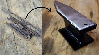 Turning Rusty scraps of rebar into an ANVIL - How to make a Blacksmith Anvil