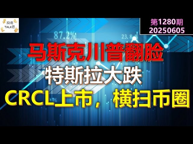 马斯克川普反目成仇？特斯拉大跌！稳定币CRCL上市，直接200%