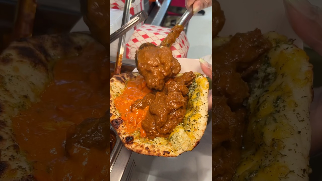 HALF CHICKEN TIKKA MASALA  HALF LAMB CURRY CHEESY NAAN TACO at TACO MAHAL NYC! 🫓🧀🔥 #DEVOURPOWER