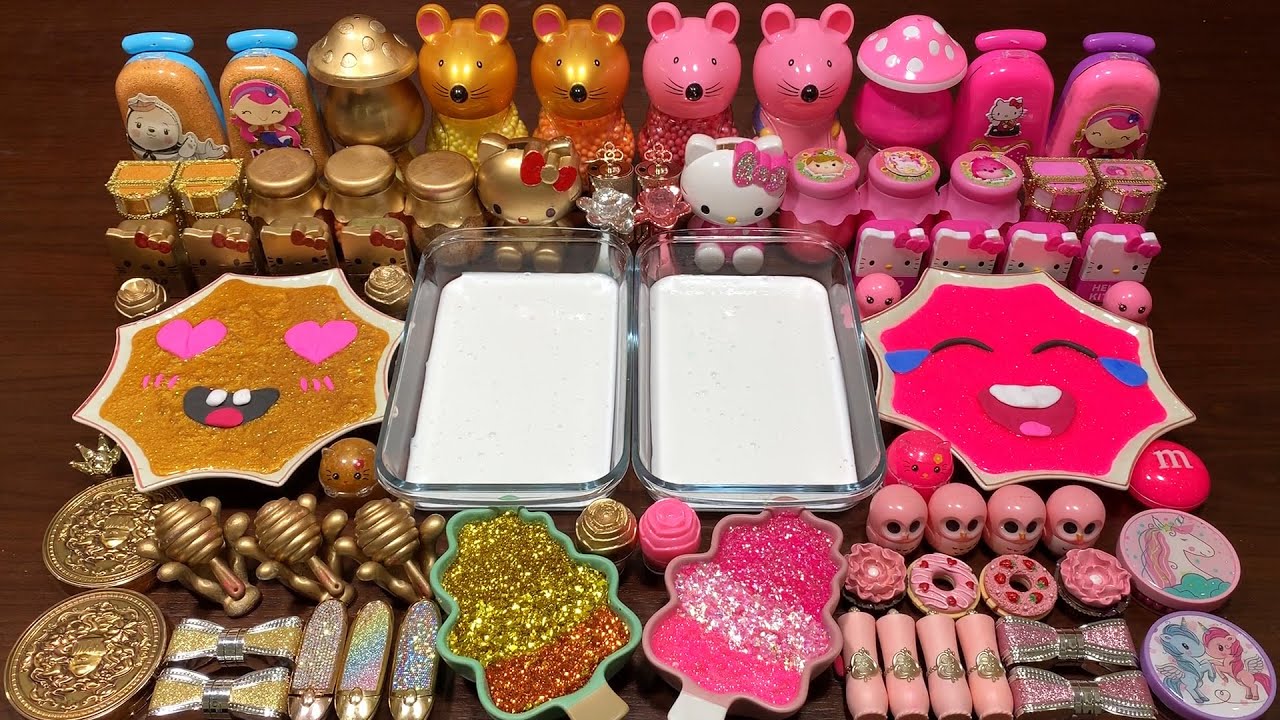 GOLD Vs PINK - Mixing RandomThings and MORE Into GLOSSY Slime !  Satisfying Slime Videos 