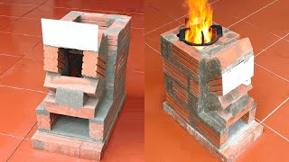 Models of rocket wood stoves are tested on red bricks - bringing surprising results