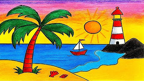 Easy Sunset Beach Drawing with Colored Pencils | Art Tutorial for Kids & Beginners