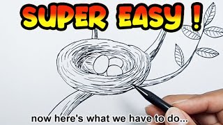 How to draw a bird nest easy | Super Simple Drawings