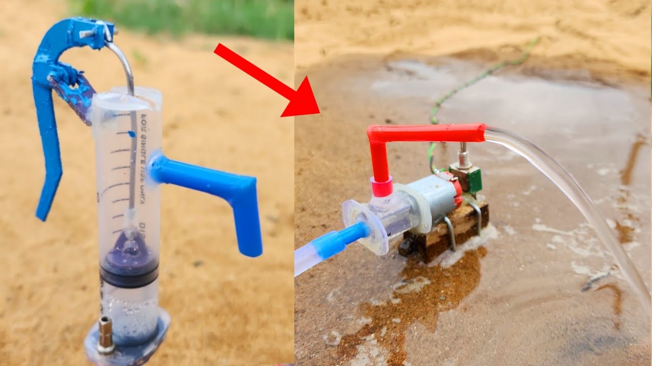 How to make mini water pump, Dc motor, Syringe hand pump