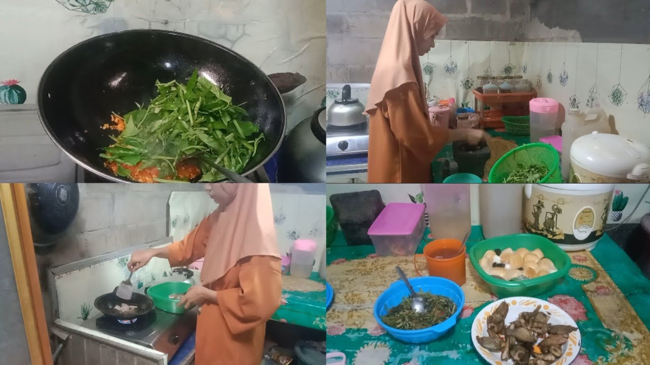 Irt produktif masak sayur kangkung dan buat takjil menu berbuka puasa
