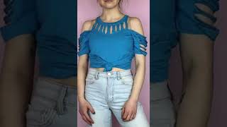 Easy Slashed Cold Shoulder Top Tutorial #shorts Tshirt Cutting