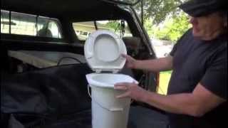DIY camping toilet with stable connected toilet seat to 5 gallon bucket