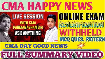CMA EXAMS ONLINE MODE, REVERIFICATION, WITHHELD DATE IMPORTANT UPDATES @cmabhakt711