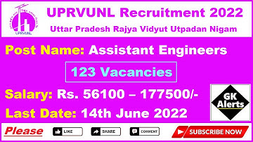 UPRVUNL Assistant Engineer Recruitment 2022 - 123 Vacancies - Uttar Pradesh Govt Jobs