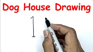 how to draw a dog house with number 1 drawing with number