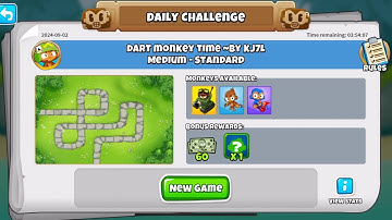 BTD6 DAILY CHALLENGE | DART MONKEY TIME -BY KJL |MEDIUM - STANDARD | SEPTEMBER 2, 2024