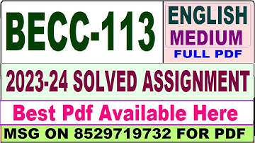 becc 113 solved assignment 2023-24 || becc 113 solved assignment 2024 in English || ignou becc 113