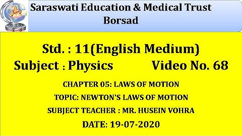 PHY(ENG. MED) CLASS 11|19-07-2020|CHAP 05: LAWS OF MOTION(RS) (PART-68)~ BY HUSEIN VOHRA