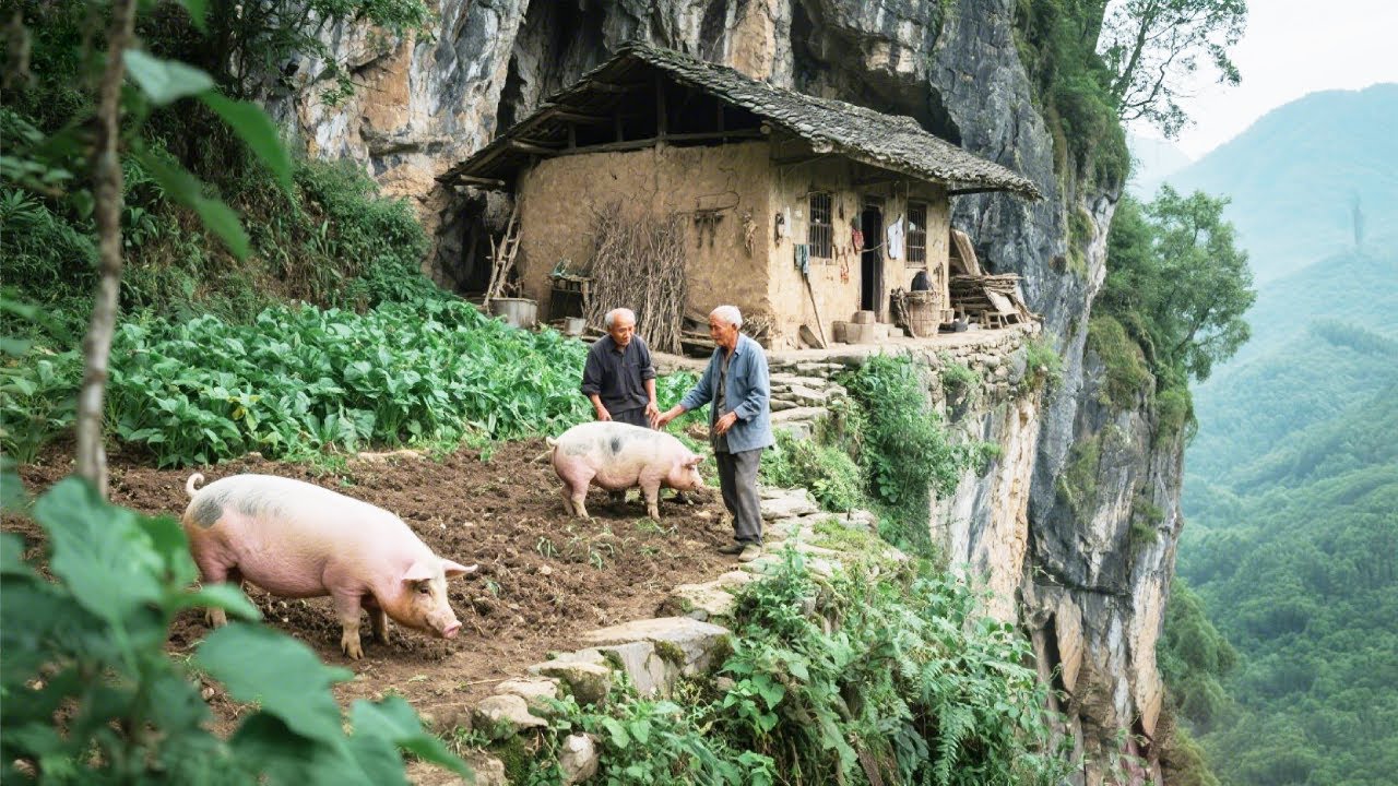 探访陕西悬崖上的独户人家，兄弟二人归隐山林20年，种地养猪过惬意养老生活 【乡村阿泰】