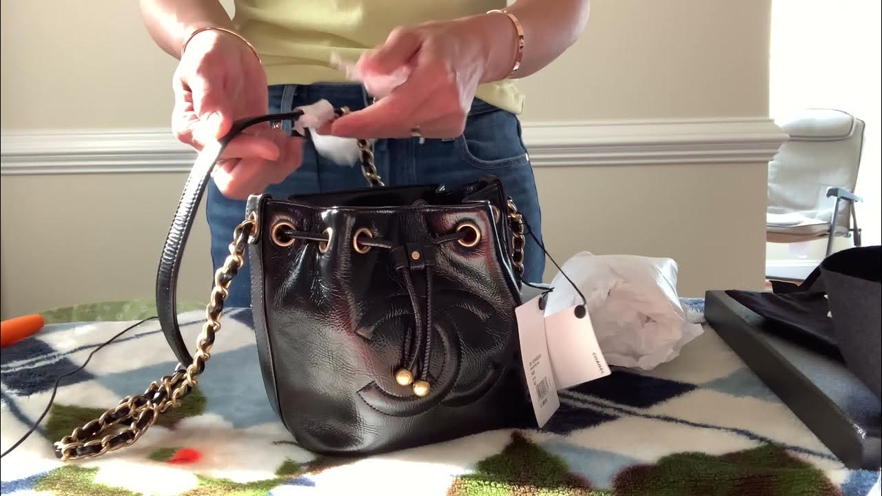 Chanel Shiny Aged Calfskin Drawstring Bucket Bag Unboxing/ What