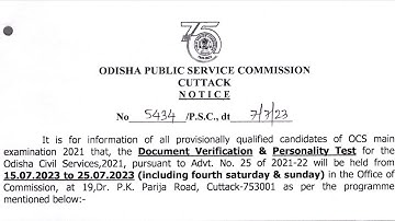 OPSC Odisha Civil Services 2021 Document Verification & Personality Test Notification Released