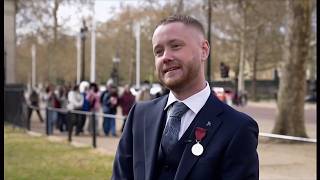 Nathan Newby receives the George Cross for bravery after talking down bomber of a hospital (UK)