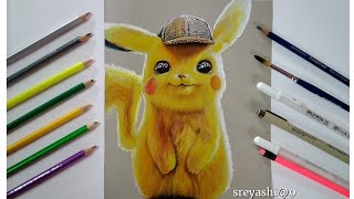 Drawing detective pikachu-By Rs 200 camlin 24 shades colour pencils|Timelapse|Sreyashi Mukherjee|