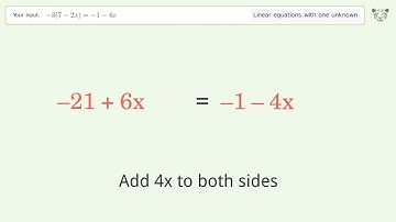 Solve -3(7-2x)=-1-4x: Linear Equation Video Solution | Tiger Algebra
