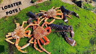 LOBSTERS & SPIDER CRABS - Hauling Lobster Pots with my Dad ! CATCH & COOK
