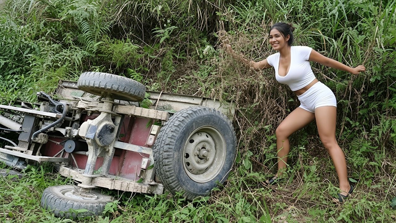 3-Wheeler Accident in the Wild — Genius Girl Repairs & Restarts the Engine