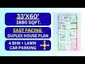 33x60 East Facing 4BHK Duplex House Plan | Modern Vastu Design + Parking + Lawn | Full Layout Tour 
