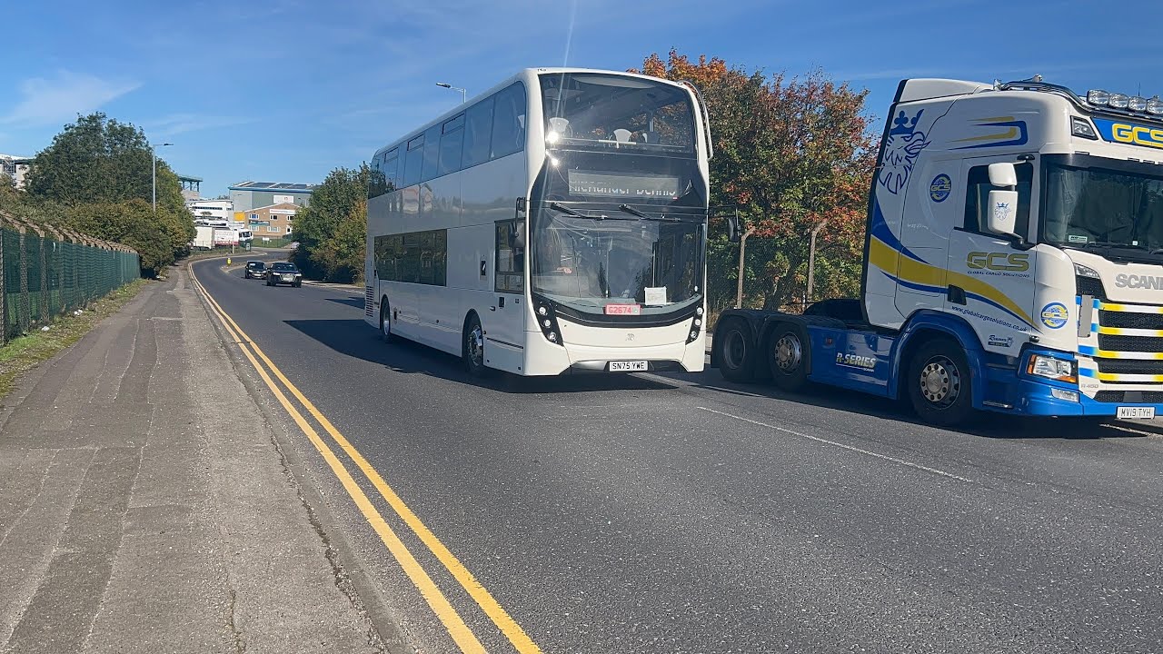 Alexander Dennis Enviro 400MMC SN75 YWE climbs up Derby Road after leave Dawson Group Bus & Coach