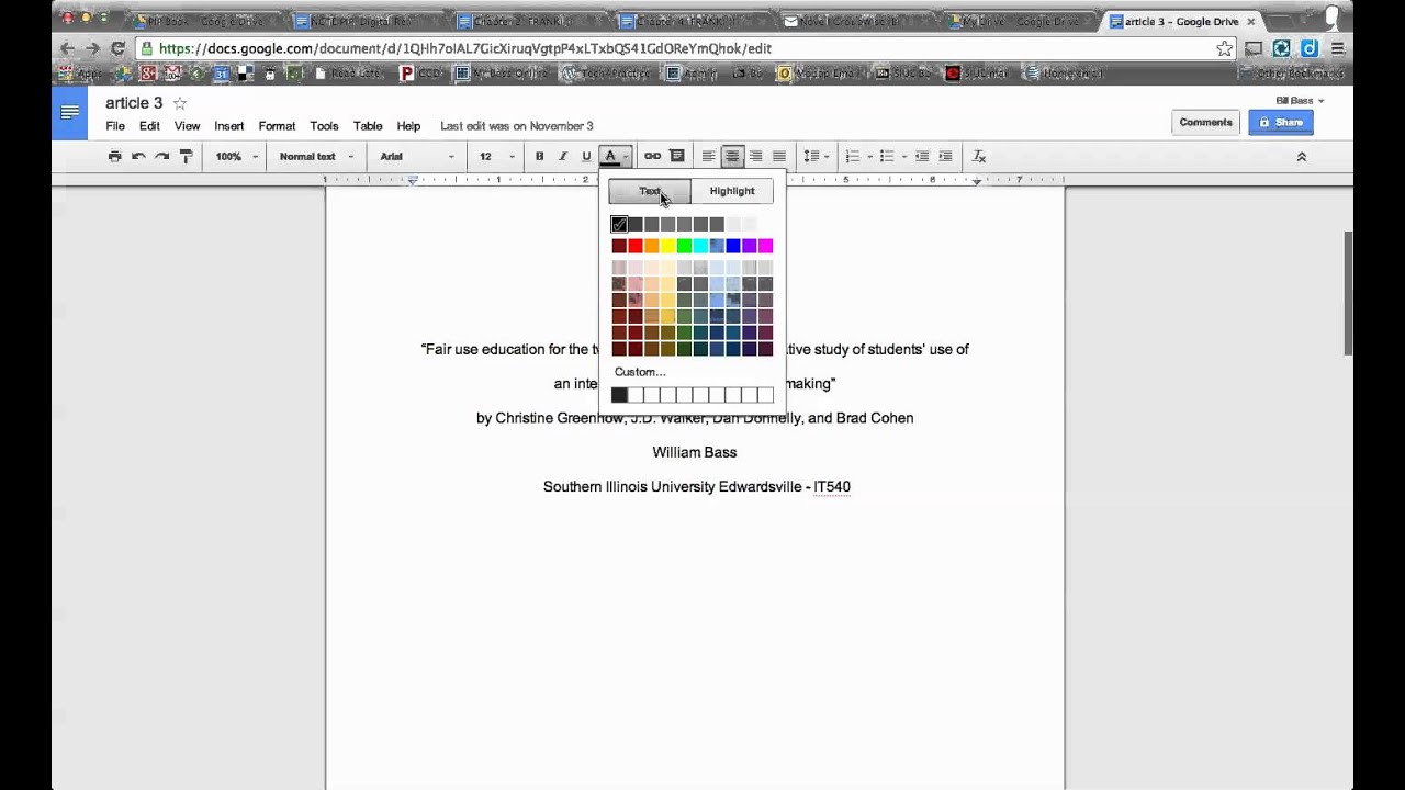 Highlighting text in Google Docs YouTube