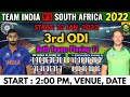 India vs South Africa 3rd ODI Match 2022 | Match Preview and Both Teams Playing 11 | IND vs SA