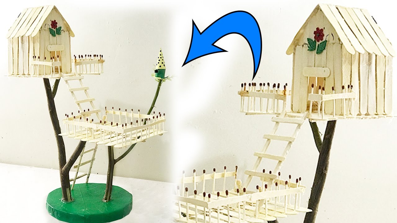 how to make tree house easy tree house made of popsicle sticks YouTube