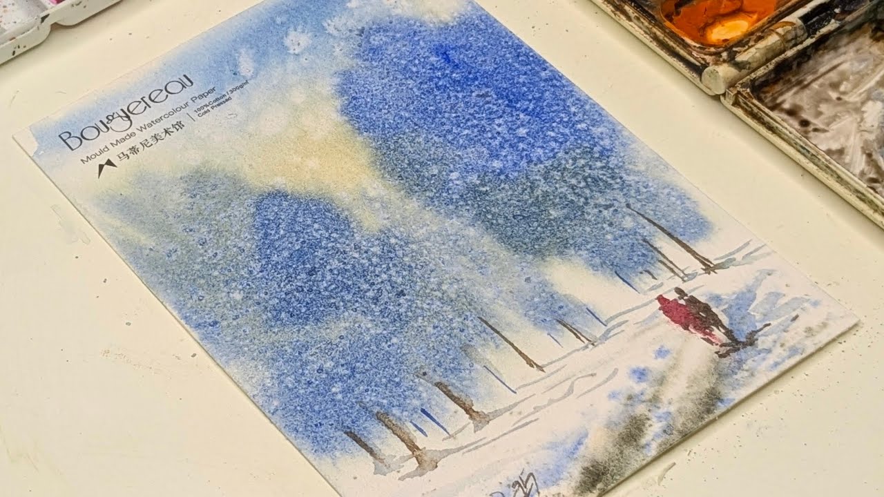 Watercolour Winter Landscape using Salt | Watercolor Landscape Tutorial | Watercolor Salt Technique