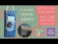 Flaschentasche nähen / Projekte Upcycling Jeanshose / schnell was nähen / Nähen mit Jeans /Jeansrest