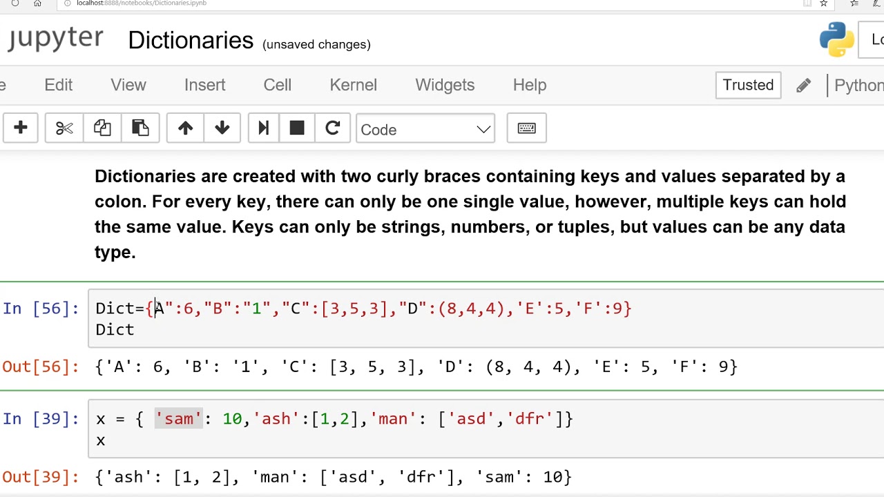 What is key and values in dictionary?