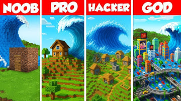 Flood Apocalypse Build Battle Challenge - Noob vs Pro vs Hacker vs God - Minecraft Animation