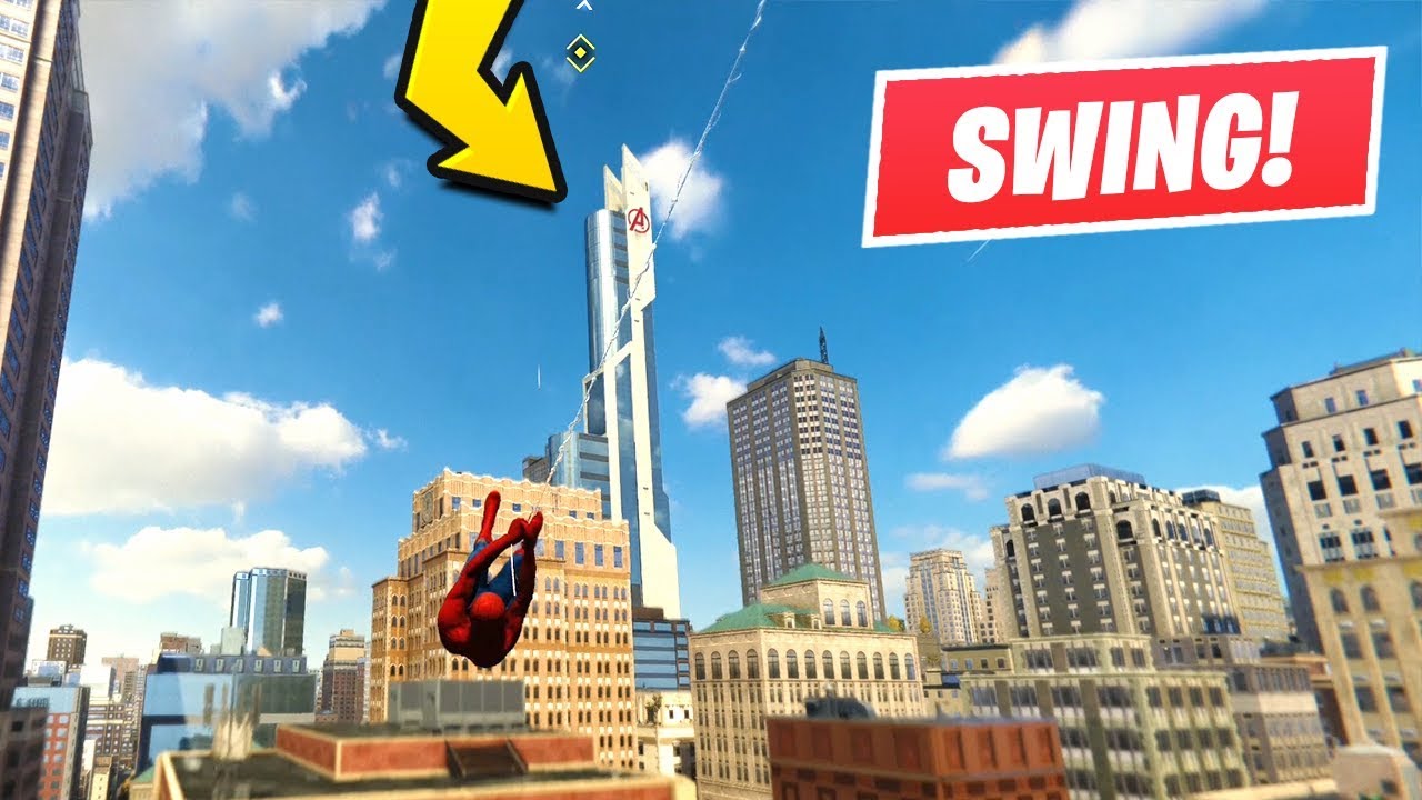 marvels spider man jumping off the avengers tower spider man