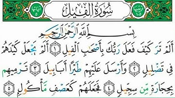 سوره الفيل مكتوبه/بصوت القارئ ناصر قطامي.