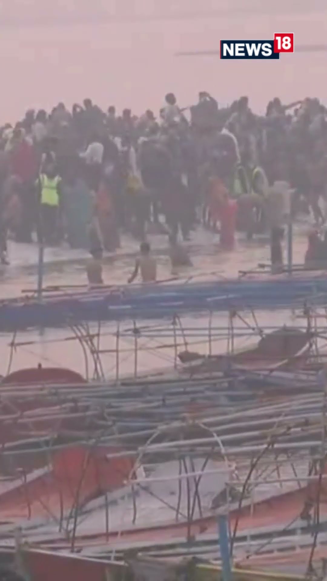 Braving The Chill, Devotees Take A Sacred Dip At Triveni Sangam In Prayagraj #Mahakumbh2025 N18S