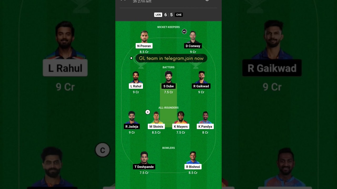 LKN vs CHE match prediction|ipl GL team|dream 11 team 