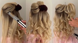 Voluminous Flat iron curls || Half Up half Down tutorial